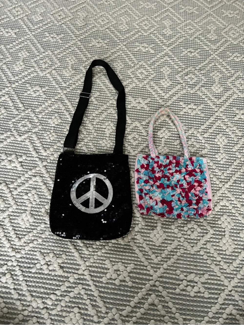 Kids cute bag Bundle | Sequin Peace Sign Crossbody + Handmade Tote